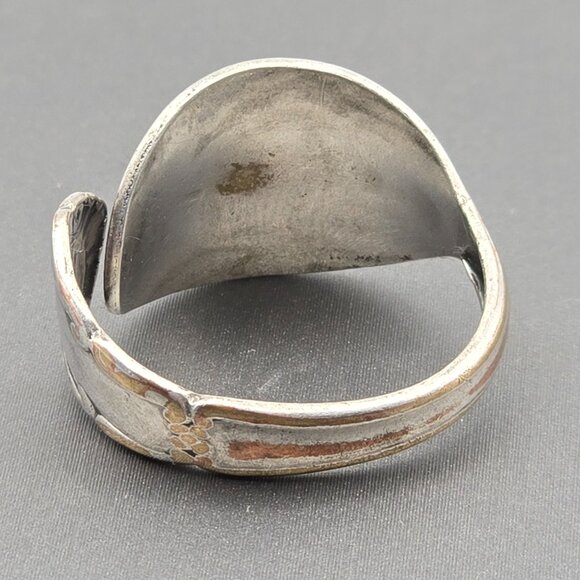 Vintage Floral Spoon Ring Size 7 Silver-Plated Mini Bypass Statement Jewelry - Picture 2 of 5
